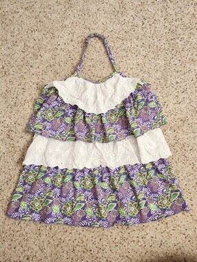 L.e.i Purple Floral Ruffle Halter Top